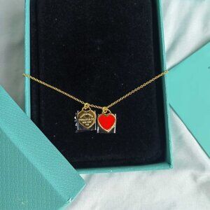 Tiffany & Co. Gold Necklace with Red Heart Pendant